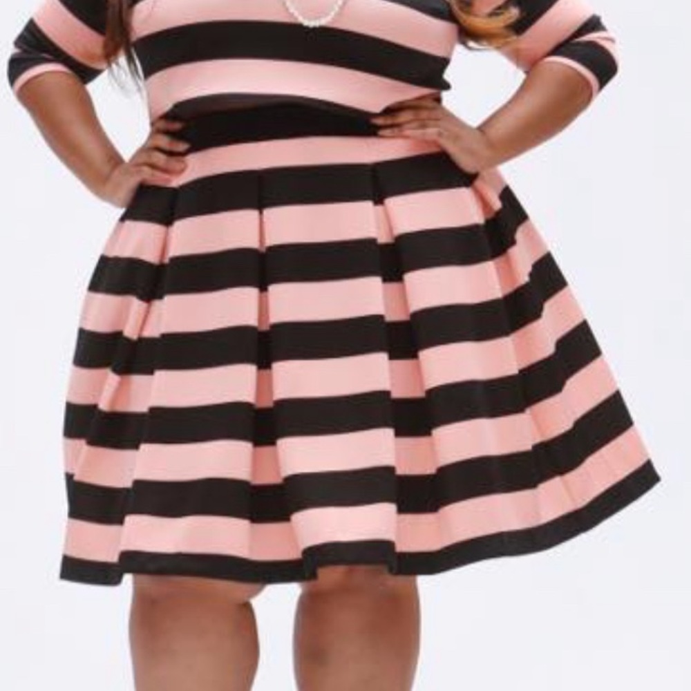 Ashley Nell Tipton Pink and Black Bold Stripe Pleated Skirt